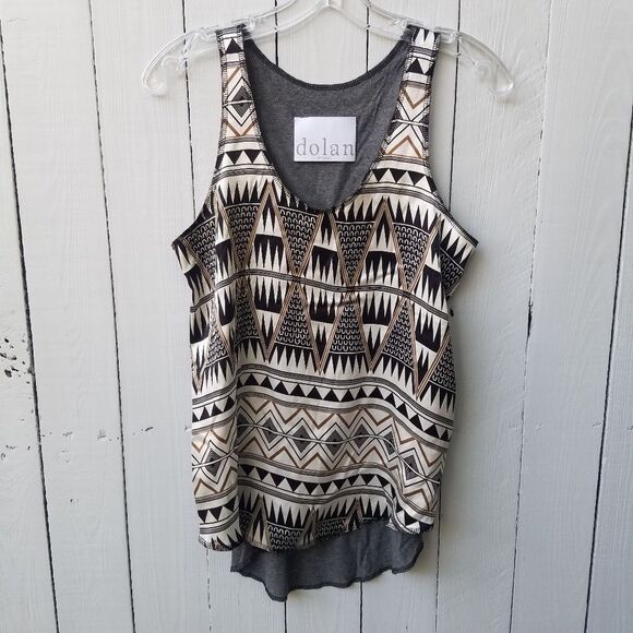 dolan Tops - DOLAN black cream beige racerback silk tank top geometric print